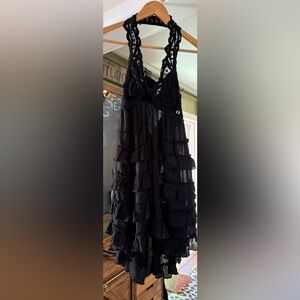 Free People Black Boho Ruffled Halter Dress